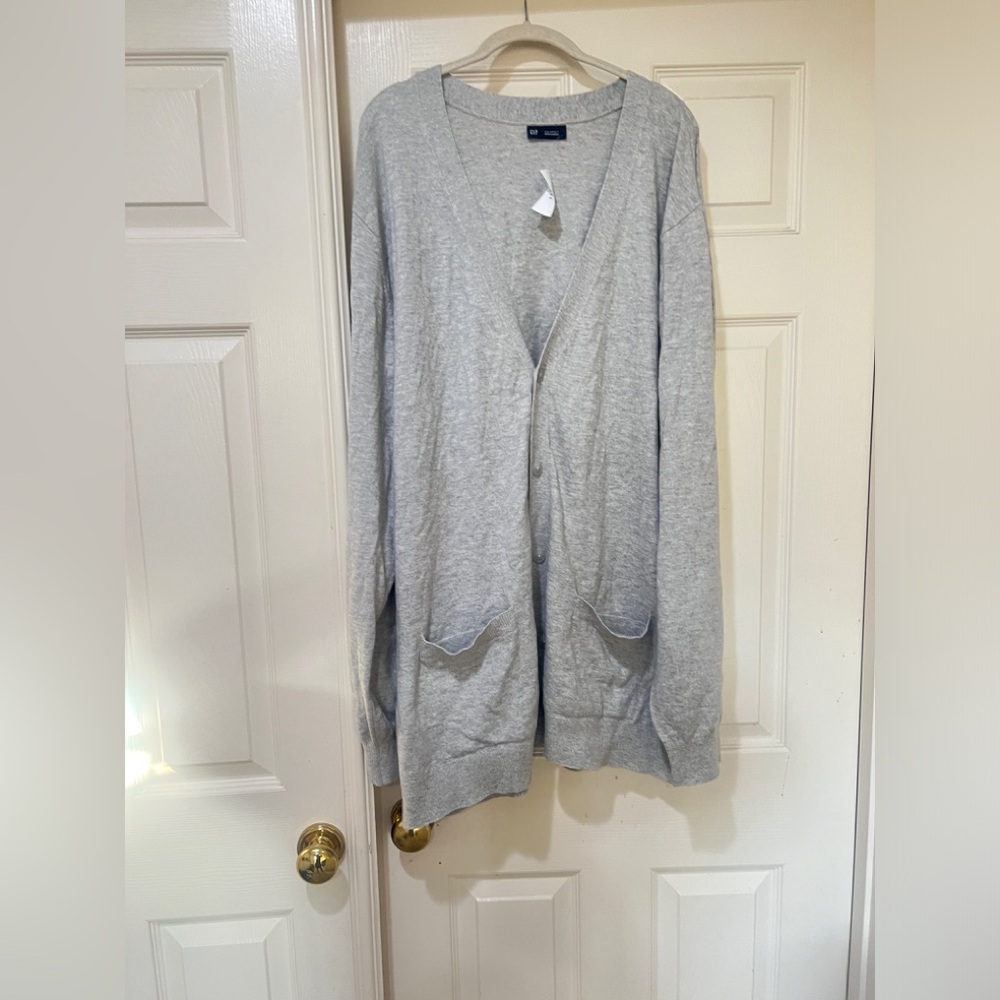 Gap Women XXL Tall gray Grandpa Sweater‎ Cardigan V Neck Bl Cottage Core Relaxed